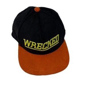 🎁Holiday Steals H&M Divided “Wrecked” Corduroy Snapback Hat Navy Orange OS